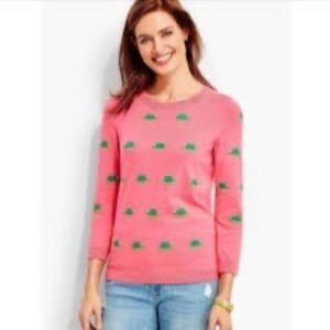 Talbots Novelty Beaded Turtle Sweater Women’s Petite Medium Coral Pink Preppy